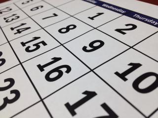 Close up of a monthly calendar