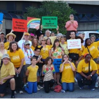 Members of the UU Congregation of Atlanta take part in a Pride march.