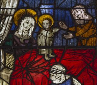a medieval window from the Burrell Collection in Glasgow, Scotland, depicting the Nativity