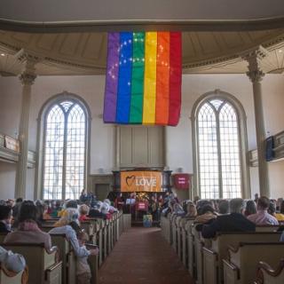 An Interfaith rally for marriage equality inside the First Unitarian Church of Providence, RI, 2013