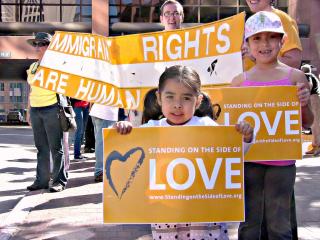 Standing on the Side of Love for immigrant rights at a 2010 rally in San Diego.
