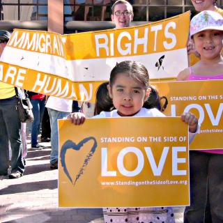 Standing on the Side of Love for immigrant rights at a 2010 rally in San Diego.
