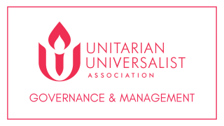 White background with a red border and the UUA logo with "Governance & Management" below it, all in red.