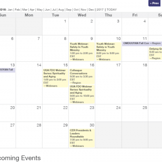 Screen shot of a webinar calendar